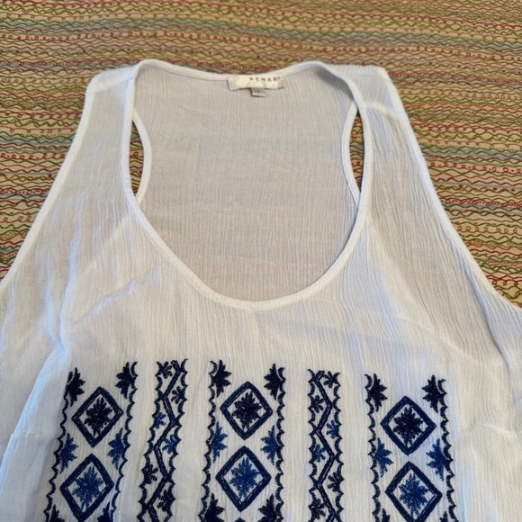 Kenar White and Blue Embroidered Sleeveless Tank Top Size Large - Picture 8 of 9